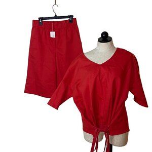 Susanne Bommer Top And Bermuda Shorts Set Outfit Size Medium Red Kiss Cotton New